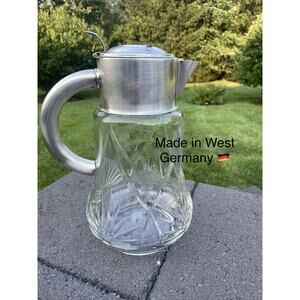 Vintage Quist Prasente Germany Silver Plate Large 10.5” Crystal Carafe Pitcher